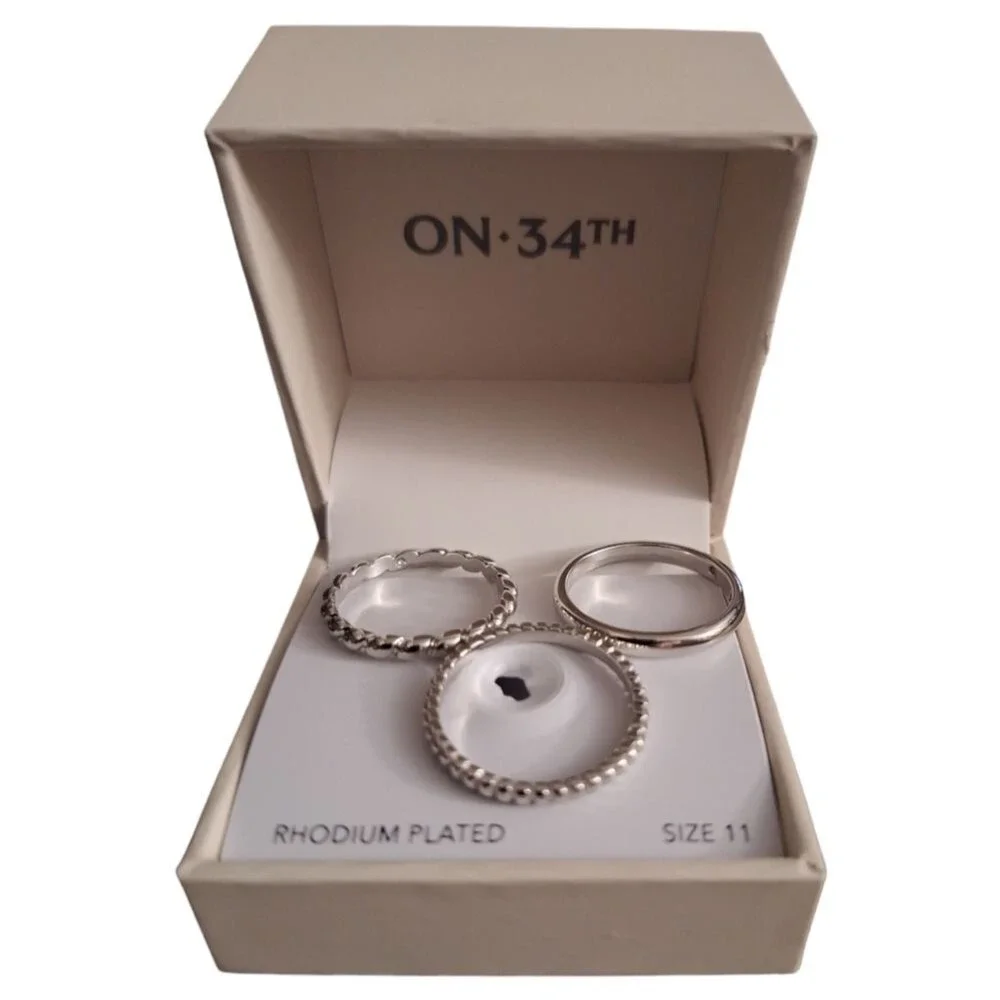 3-Pc. Set Rhodium Plated Twist Rings Size 11